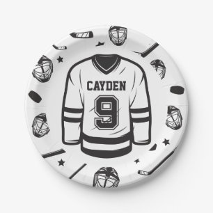 Assiettes En Carton Hockey noir et blanc 9e anniversaire
