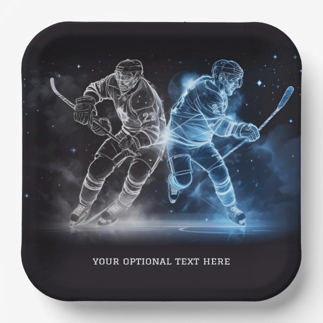 Assiettes En Carton Hockey sur glace sur texte personnalisé (Recto)