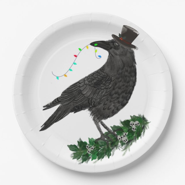 Assiettes En Carton Holiday Crow with Top Hat (Devant)
