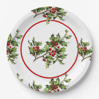 Assiettes En Carton Holiday Holly Retro Style Gift