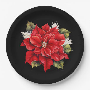 Assiettes En Carton Holiday Poinsettia