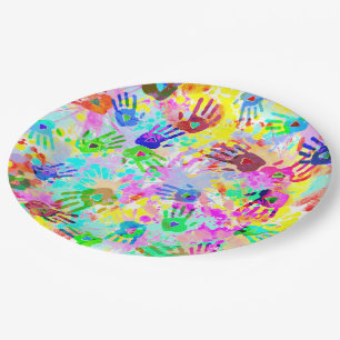 Assiettes En Carton holiES - mains éclaboussures colorées grunge motif