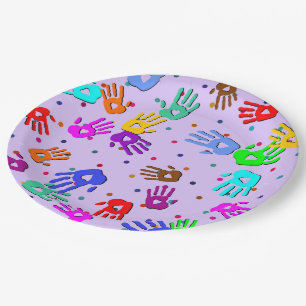 Assiettes En Carton holiES - points de mains motif 1 coloré
