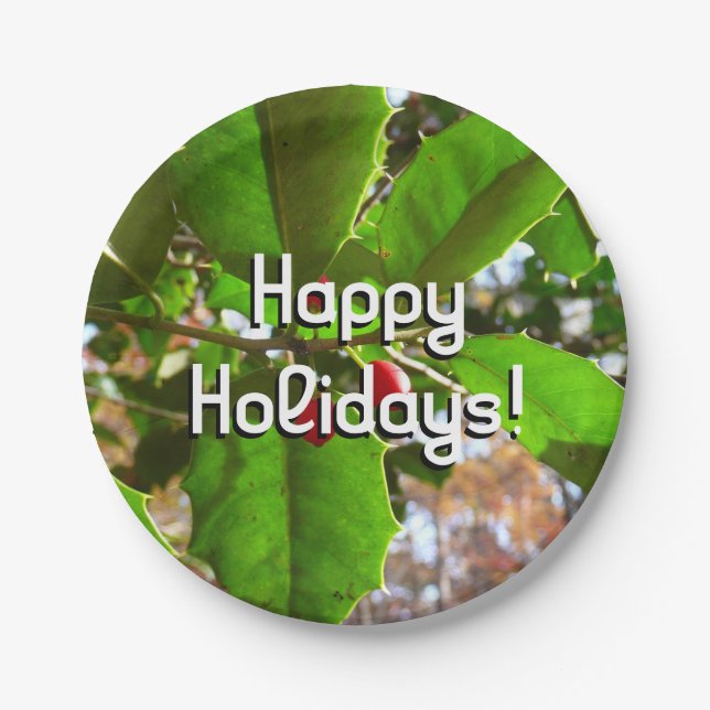 Assiettes En Carton Holly Feuilles II Vacances Nature Botanique (Devant)