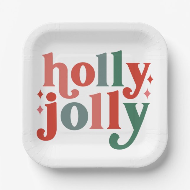 Assiettes En Carton Holly Jolly - Typographie des Fêtes Rétro (Recto)