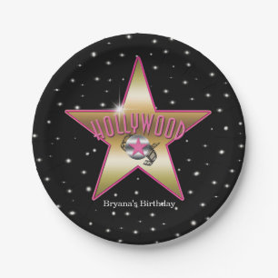 Assiettes En Carton Hollywood Pink & Gold Star Black Anniversaire Part