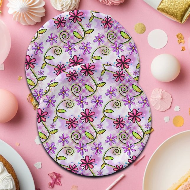 Assiettes En Carton Holographique Arc-en-ciel - Collage floral (Créateur téléchargé)