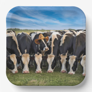 Assiettes En Carton Holstein Cow porte un Casquette de cowboy