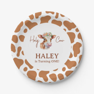 Assiettes En Carton Holy Cow I'm One Brown Print 1st Baby Birthday