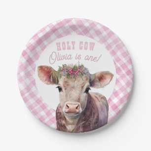 Assiettes En Carton Holy Cow I'm One Pink Cowgirl Party Plates