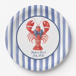 Assiettes En Carton Homard d'été à rayure nautique