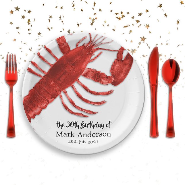 Assiettes En Carton Homard Fête d'anniversaire à thème (Red Lobster Themed Birthday Party Celebration Paper Plates)