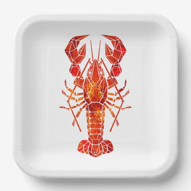 Assiettes En Carton Homard polygonal rouge (Recto)