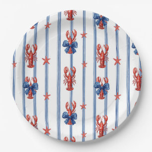 Assiettes En Carton Homard Rouge Blanc Bleu Étoiles Patriotiques (5)