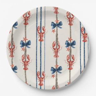 Assiettes En Carton Homard Rouge Blanc Bleu Patriotique Étoiles (3)
