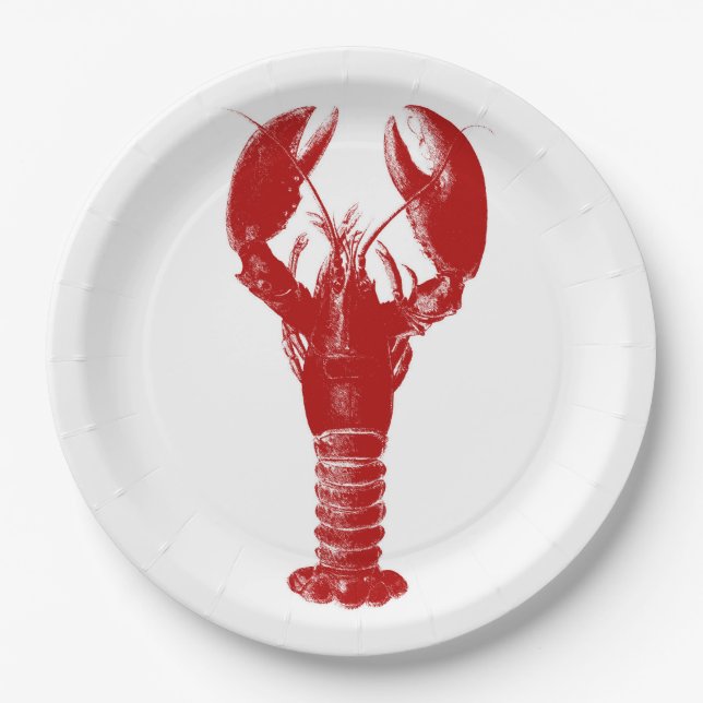 Assiettes En Carton Homard rouge profond sur blanc (Devant)