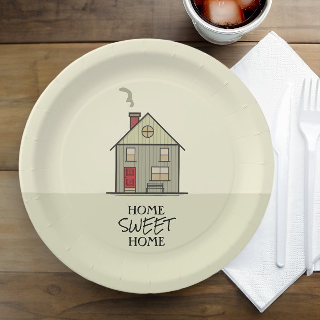 Assiettes En Carton Home Sweet Home Citation Cute Maison de chauffage  (Home Sweet Home Quote Cute Housewarming House Paper Plates)