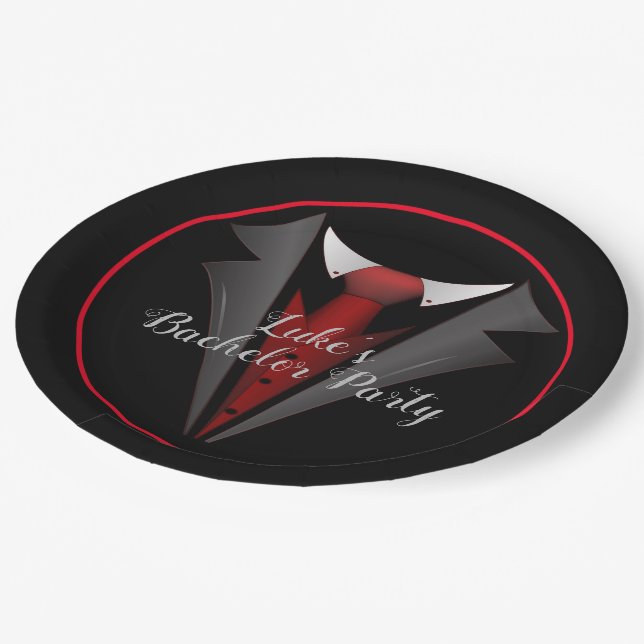 Assiettes En Carton Homme Classe Cravate Rouge (Angle)