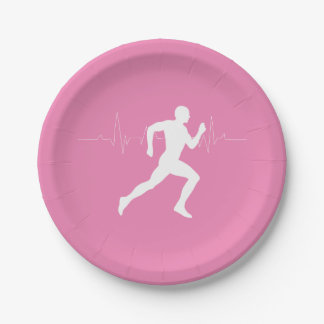 Assiettes En Carton Homme coureurs Silhouette sur Arrière - plan rose