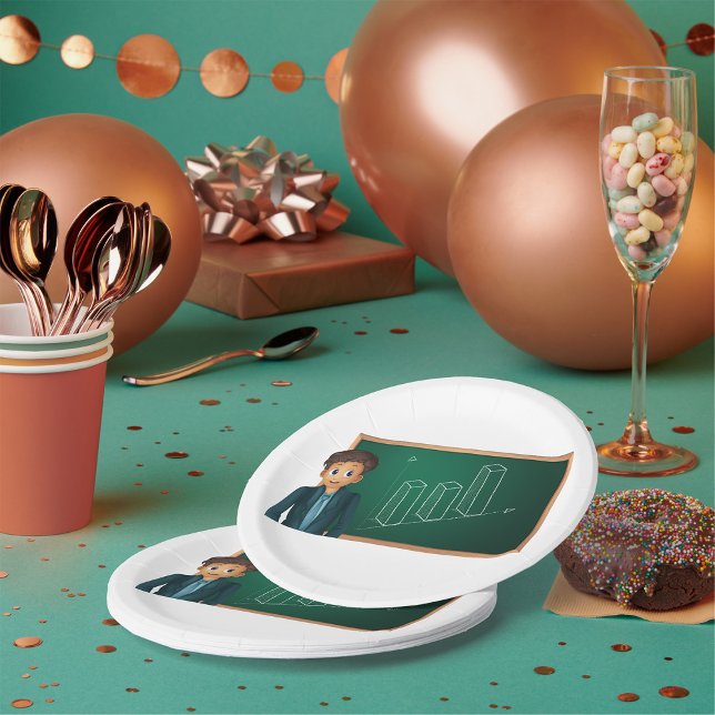 Assiettes En Carton Homme d'affaires présentant des plaques de papier (Créateur téléchargé)