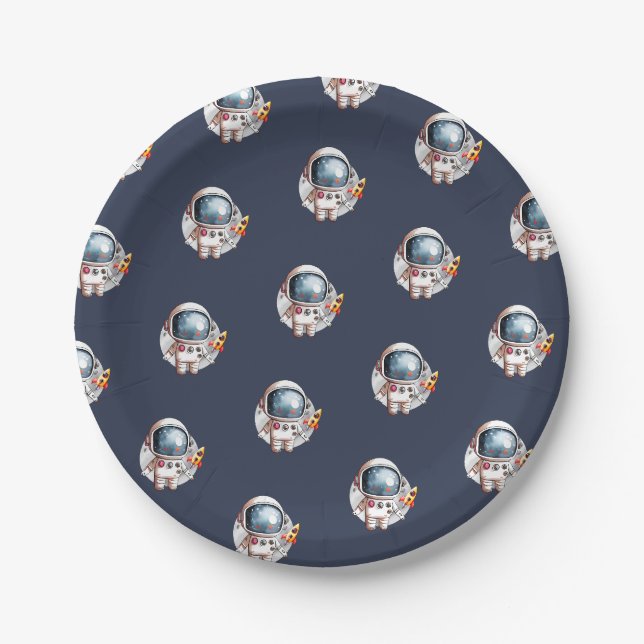 Assiettes En Carton Homme de l'espace Fusée spatiale Lune (Devant)