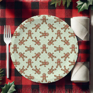Assiettes En Carton Homme en pain d'épice à pois vert menthe Noël