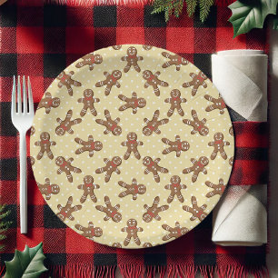 Assiettes En Carton Homme en pain d'épices à pois jaunes Noël