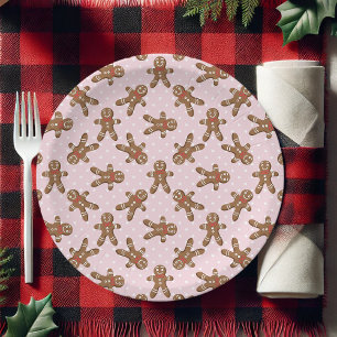 Assiettes En Carton Homme en pain d'épices à pois roses Noël