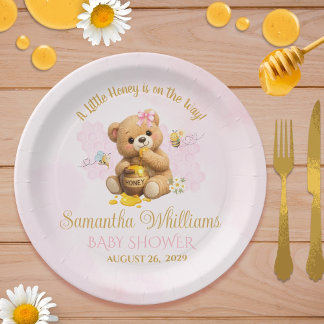 Assiettes En Carton Honey Bear Baby Shower - A Little Honey Baby Showe