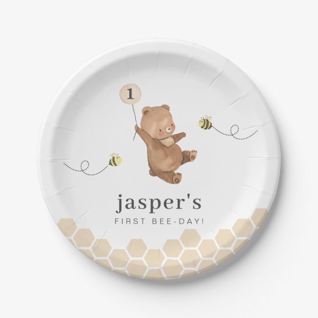Assiettes En Carton Honey Bear First Bee day (Devant)