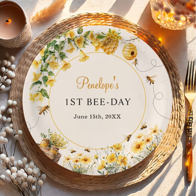 Assiettes En Carton Honey Bee Flower Birthday Baby Shower Paper Plates (Créateur téléchargé)