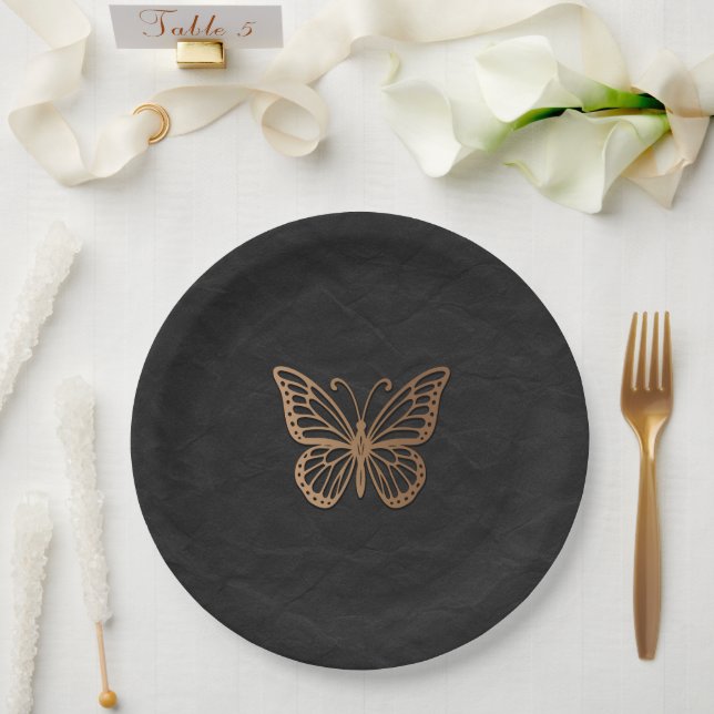 Assiettes En Carton Honeywind Brown Black Boho Papillon Fête (Mariage)