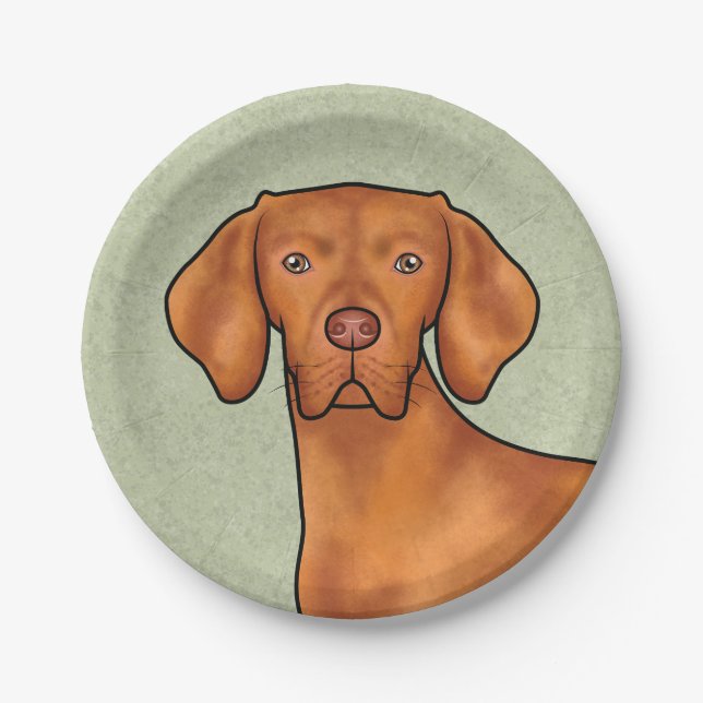 Assiettes En Carton Hongrois Vizsla Caricature Pointeur Chien vert têt (Devant)