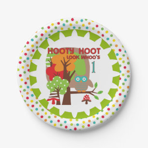 Assiettes En Carton Hooty Hoot Owl 1er Plaques de papier d'anniversair