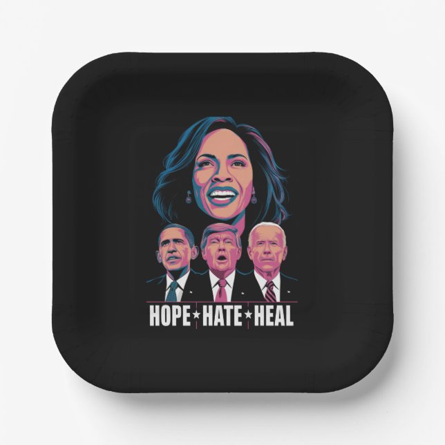 Assiettes En Carton Hope Hate Heal Rise Kamala 2024 (Recto)