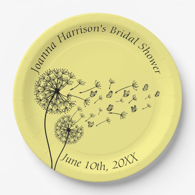 Assiettes En Carton Horloge Dandelion personnalisée avec papillons (Devant)