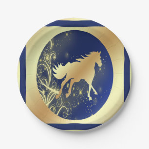 Assiettes En Carton Horloge Gold de la Western Party sur plaques bleue