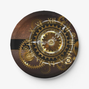 Assiettes En Carton Horloge Steampunk avec des engrenages anciens