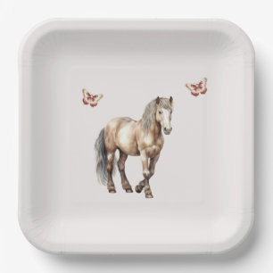 Assiettes En Carton Horse Crème Papillons Anniversaire