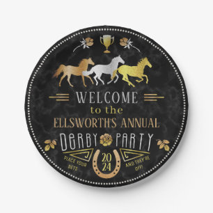 Assiettes En Carton Horse Racing Derby Day Party Art Déco Black Gold