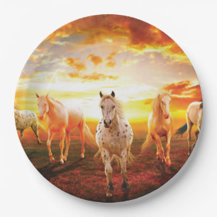 Assiettes En Carton Horses at sunset throw pillow
