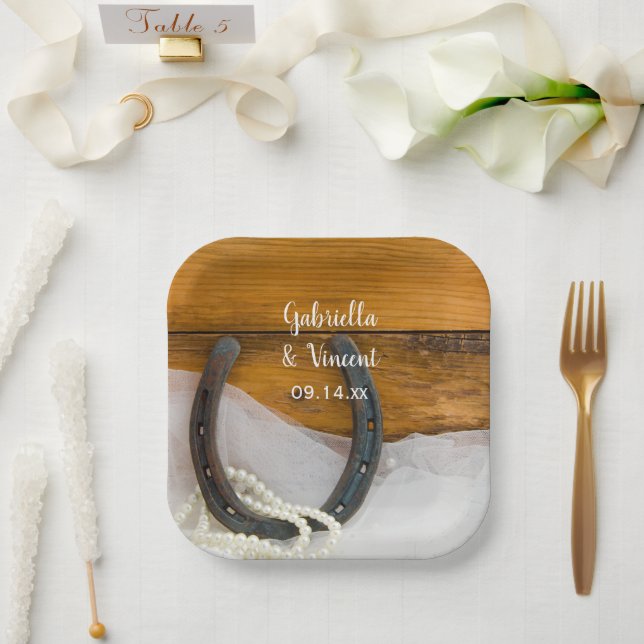 Assiettes En Carton Horseshoe et Pearls Country Western Mariage (Mariage)