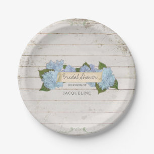 Assiettes En Carton Hortensia bleu vintage en bois de Shiplap de Fête