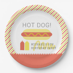 Assiettes En Carton HOT DOG! Anniversaire moderne rouge et jaune