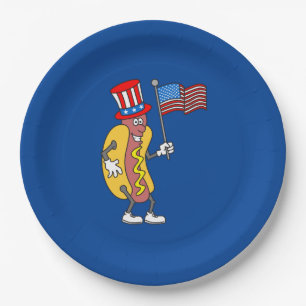 Assiettes En Carton Hot Dog Patriotic tenant le drapeau américain 4 ju