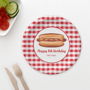 Assiettes En Carton Hot Dog Sur Red En vichy Motif Joyeux anniversaire