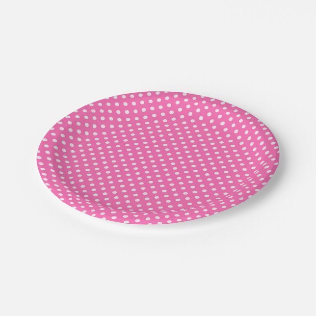 Assiettes En Carton Hot Pink #2 et White Polka Dots (Angle)