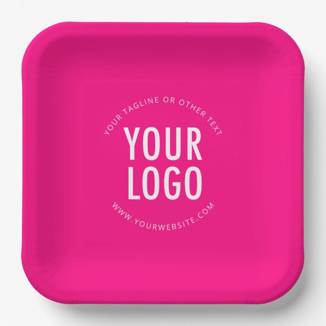 Assiettes En Carton Hot Pink Square Paper Plates Custom Logo Printed (Recto)