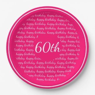 Assiettes En Carton Hot rose blanc 60e Joyeuse Typographie d'anniversa