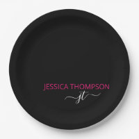Hot rose Modern Black Simple Script Monogramme Nom